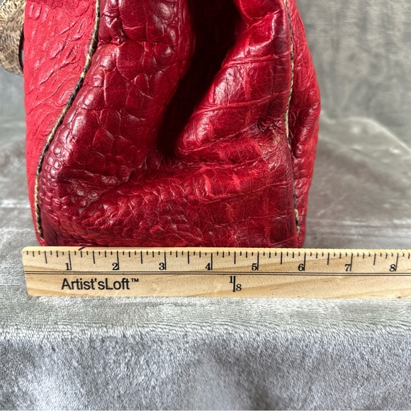 Fontanelli Handbag Purse Red Leather Croc Embossed w/ Snake Skin Trim - Picture 7 of 14